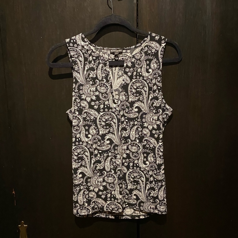 Express Black and White Paisley Tank Top